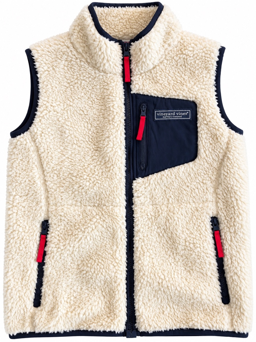 Vineyard Vines Boys Sherpa Fleece Vest – Cream/Navy Sz 12-14